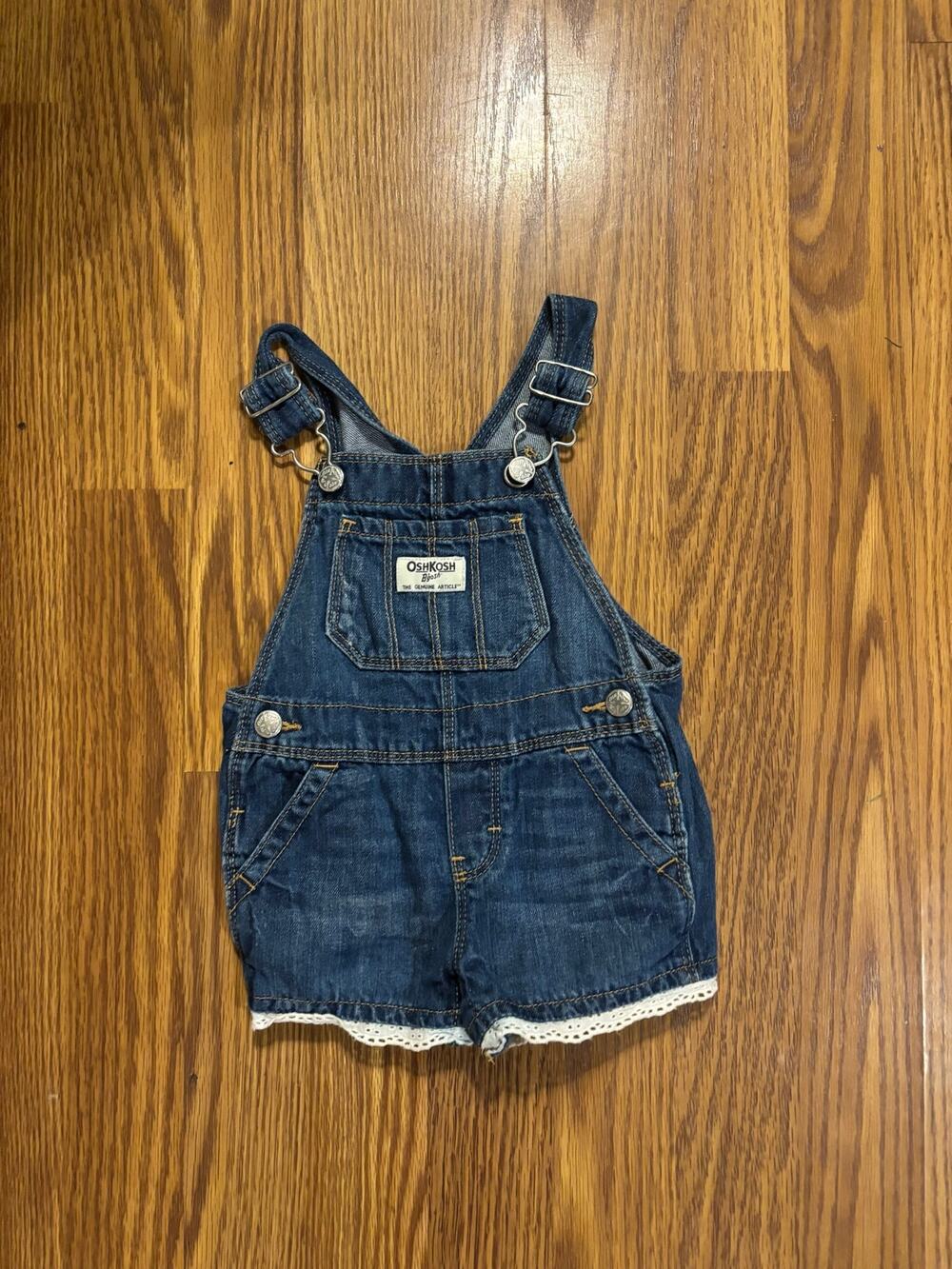 Oshkosh B’gosh Baby/ Toddler Denim Overall Shorts with Lace Detailing